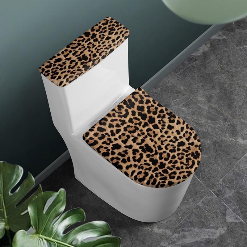 Kathyboom Toilet Lid Cover Tank Lid Covers Splash Resistant Durable Toilet Seat Covers with Elastic Edge Keep Dust Stain Off Toilet Fit Most Round and Elongated Toilet Bathroom Decor(Leopard) - Image 2